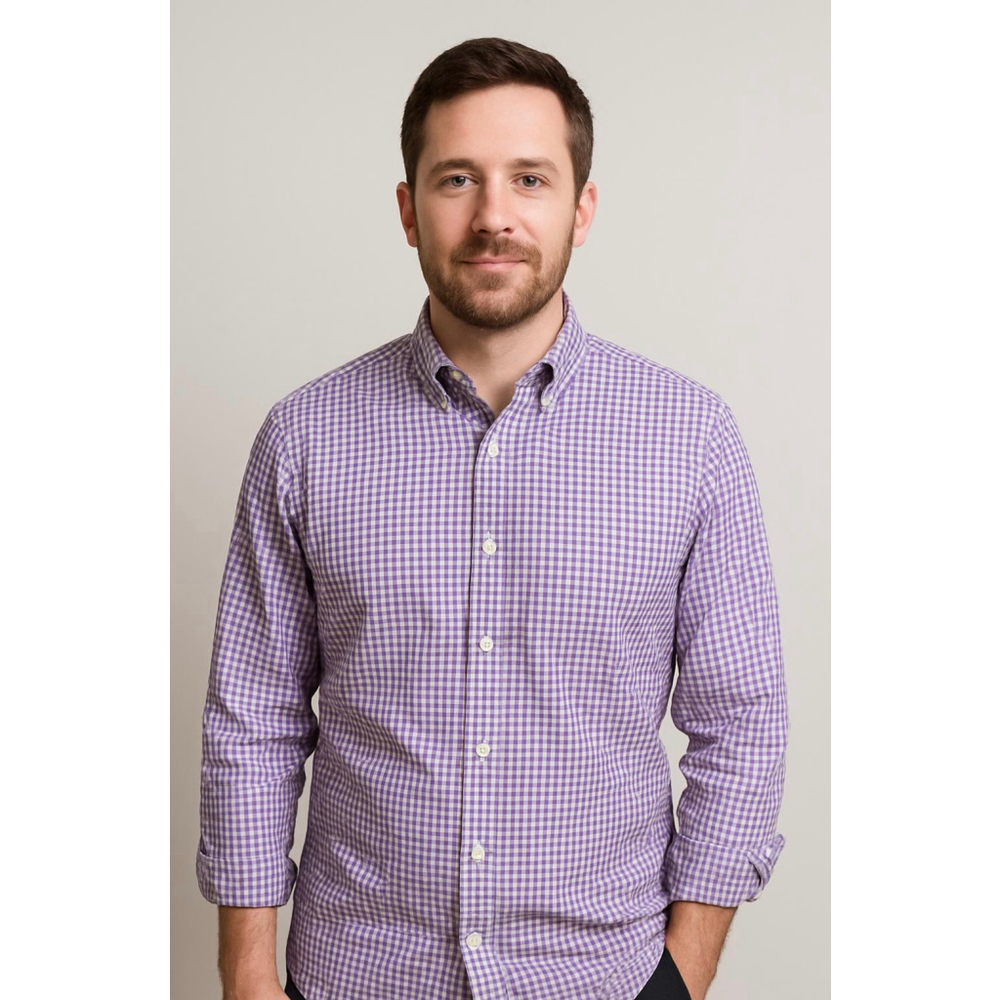 Men's Polo Ralph Lauren Casual Button Down Shirt Lg Purple White‎ Gingham Preppy